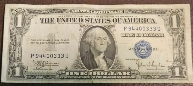 1935-C Silver Certificate $1 Blue Seal - Circulated P94400333D Godless