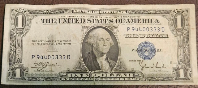 1935-C Silver Certificate $1 Blue Seal - Circulated P94400333D Godless