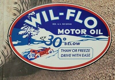 Vintage Old Wil-Flo Motor Oil Gasoline Porcelain Gas Station Pump Metal Sign