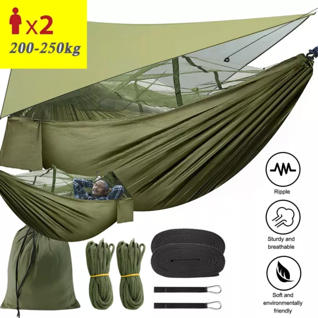 2 Person Camping Hammock With Mosquito Net Tent Tarp Rain Fly Outdoor Hammock
