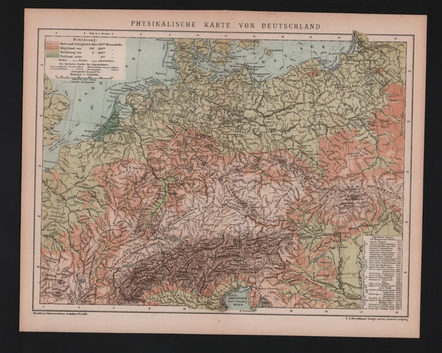 LANDKARTE MAP 1892: Physikalische Karte von Deutschland. EUR 14,99