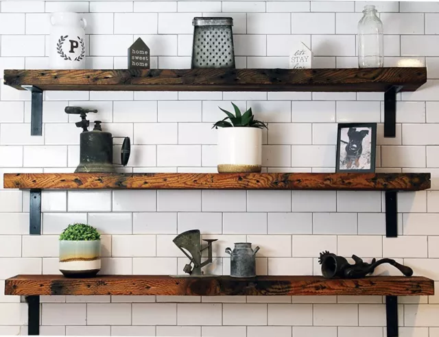 Reclaimed Barn Wood Wall Shelves 2x8 | Rustic Modern Farmhouse Shelving Shelf