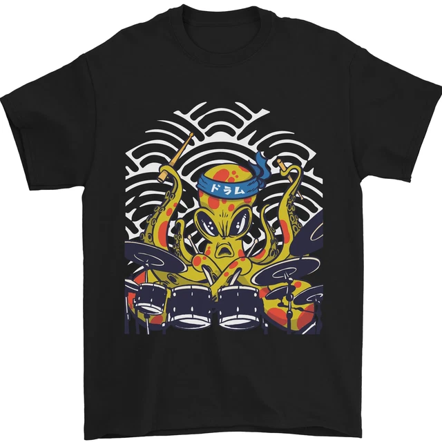 Giapponese Octopus Batterista Drumming Batteria Uomo T-Shirt 100% Cotone