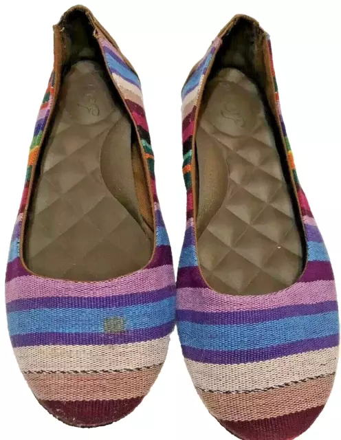 Reef Tropic Women Ballet Flat Multi-Color Stripe Shoe Size 8 Woven Fabric