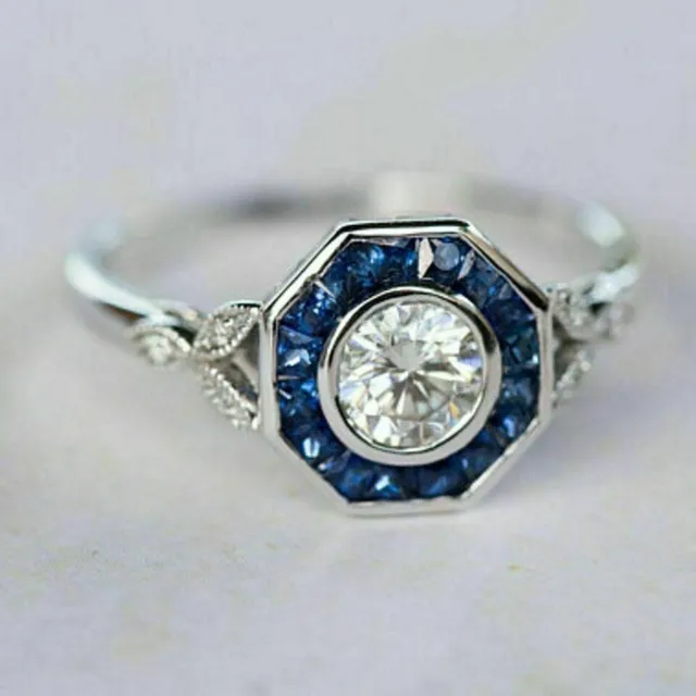 Art Deco Vintage Style 1.45Ct Lab Created Diamond Engagement 925 Silver Ring