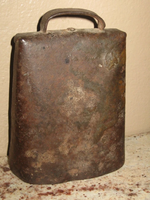 Antique Primitive Early American- Large- Hand Forged Cow Bell- Wrought Iron