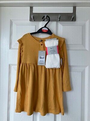 NEW TU Baby Girls Mustard Soft Knit Dress & Tights Set:12-18 & 24-36 months