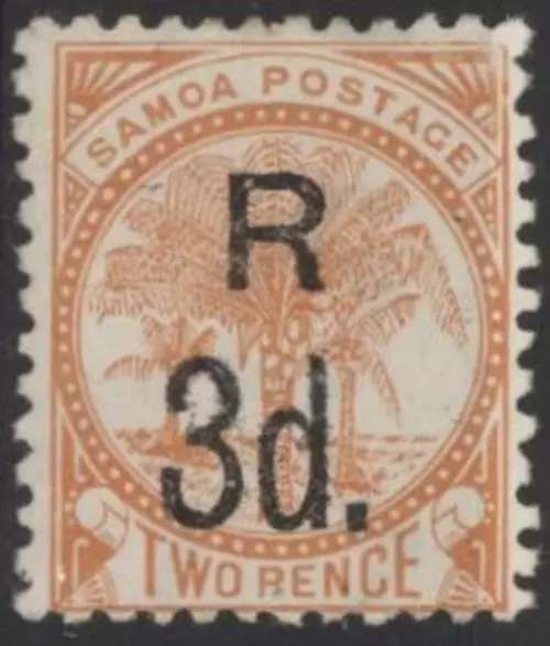 Samoa 1895 Palm Trees Surcharge 3d on 2d orange, p11.75x11.5, MNG