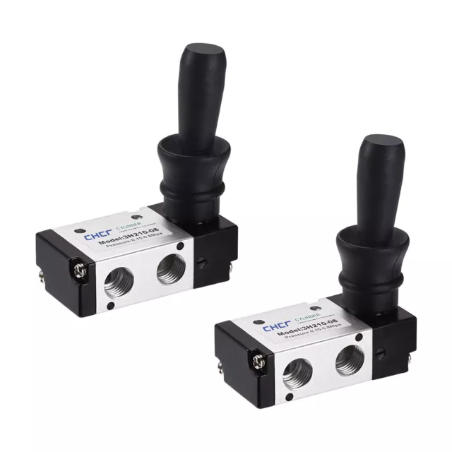 Manual Hand Pull Solenoid Valve 2 Position 3 Way Pneumatic 1/4" PT Thread 2pcs