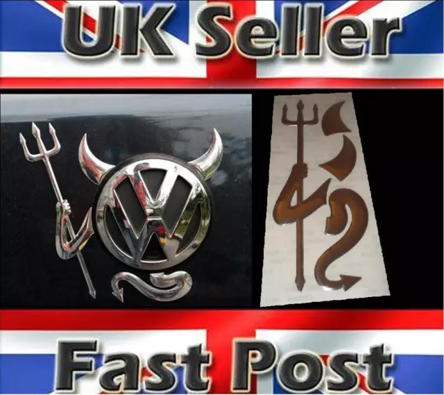 3D Dome Devil Demon Car Sticker Decal Badge Silver Chrome Effect VW T4 T5 T6 DUB