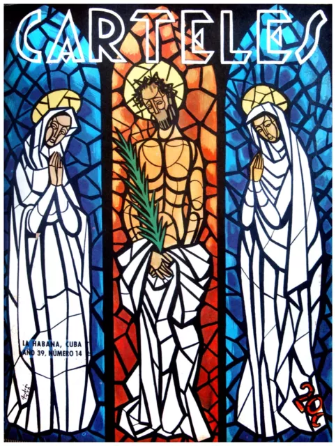 7729.Retro stained glass of male and female saints.POSTER.art wall decor