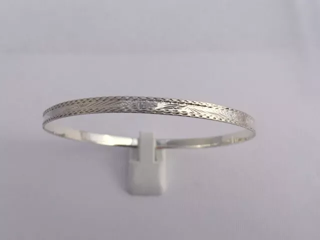 New Ladies Real 925 Sterling Silver Solid Full Pattern 4mm Slave Bangle