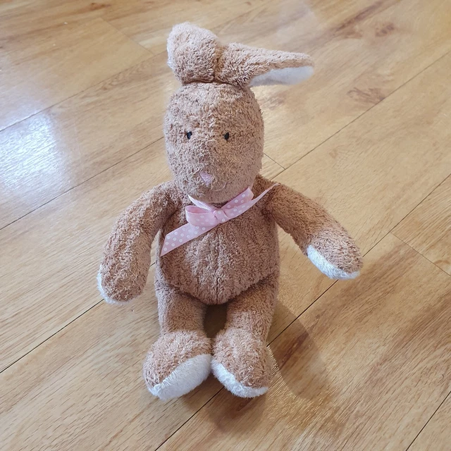TESCO BROWN BUNNY Rabbit soft toy pink spotty bow 19cm Long Lapin Plush