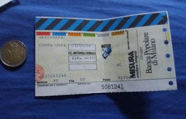 BIGLIETTO STADIO GRADINATA Coppa Uefa 7/09/1988 Inter I.k. Brage EUR 9