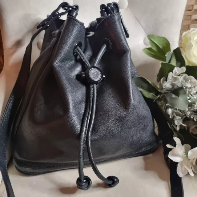 Mimco Leather Hobo Bucket Bag BLACK