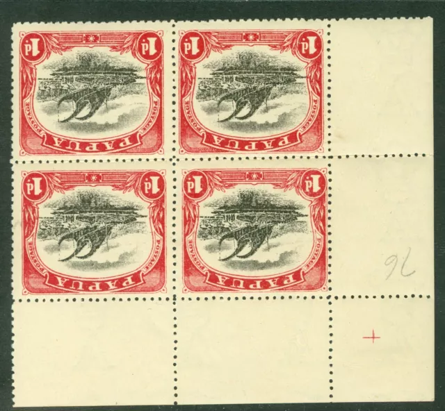 SG 76 Papua 1910. 1d black & carmine. Unmounted mint block of 4. Usual...