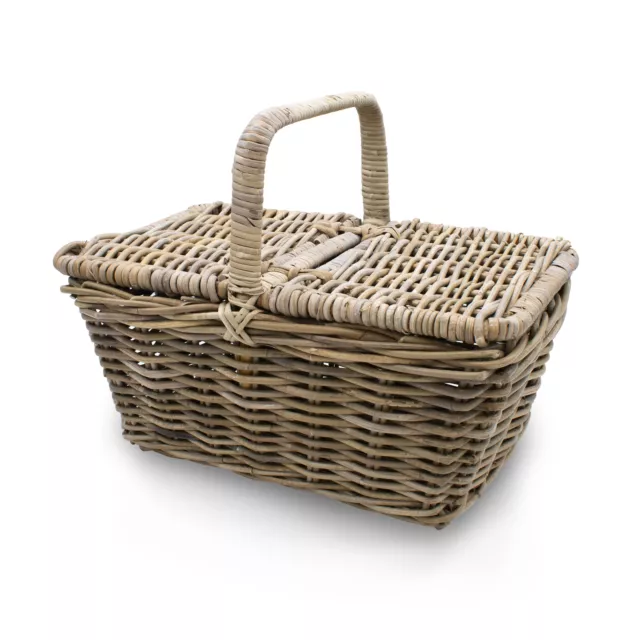 Rattan Picknick Korb mit Deckel - 50 x 35 cm - Weidenkorb natur mit Tragegriff