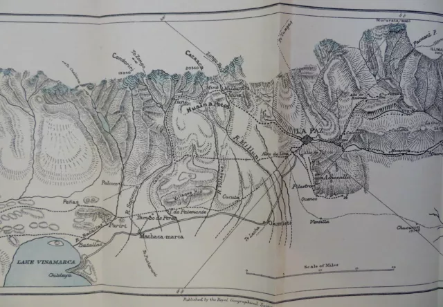 Cordillera Real Mountains Bolivia La Paz Lake Titicaca 1899 Johnston scarce map 3