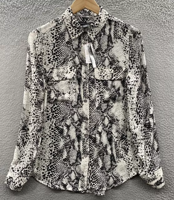 Chelsea & Theodore Blouse Top Womens Small Snake Print Button Up Pockets NEW