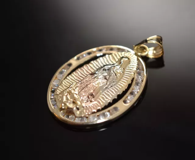 New Virgin Guadalupe Pendant Real 14k Gold Religious Charm Virgen Medalla Oro