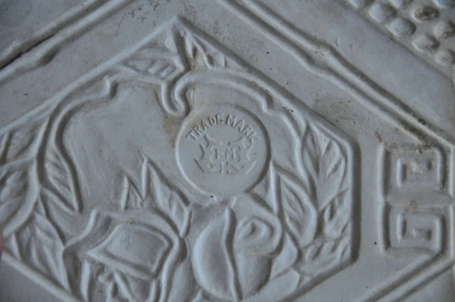 2 Pc Vintage F.M Fish Mark Rose Flower Embossed Ceramic Tiles,Japan 7