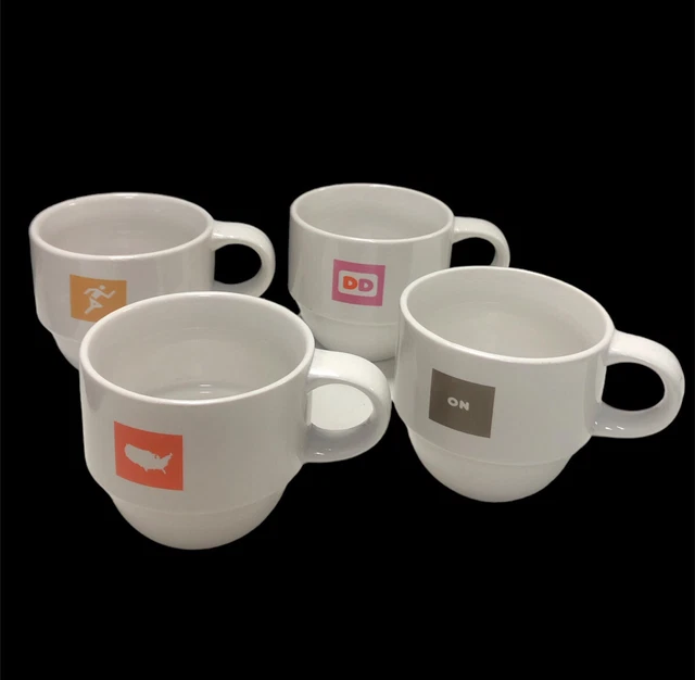 Dunkin Donuts “America Runs on Dunkin” Set of 4 Stacking Coffee Mugs 2007