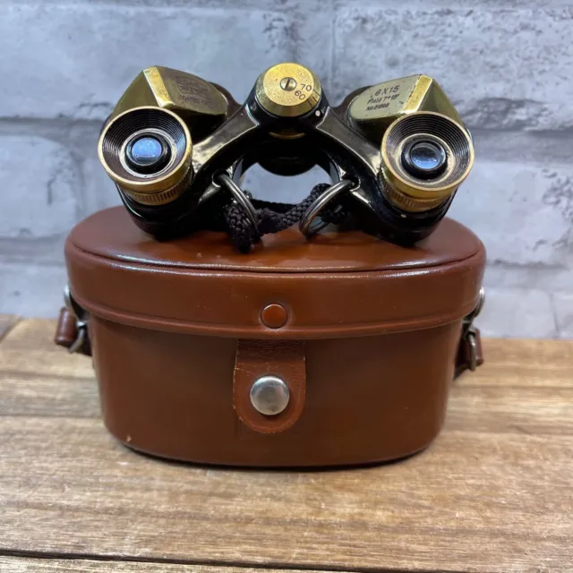 🔥Vintage 1950's Bushnell 6 x 15 Brass Opera Binoculars w/ Leather Case Japan🔥