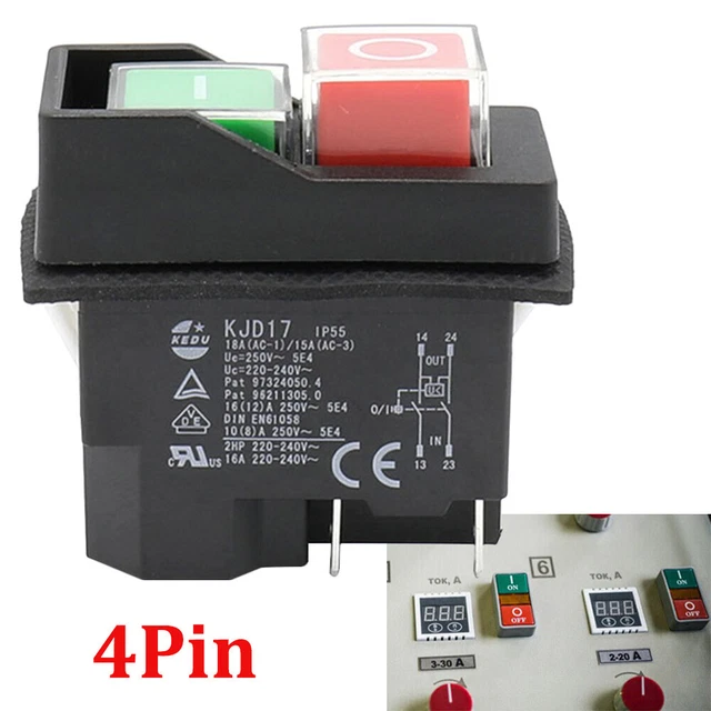 Interruttore Magnetico Di Emergenza KLD-28A/KJD17B - 2HP 16A 5Pin NVR Per Macchine Legno/Metallo