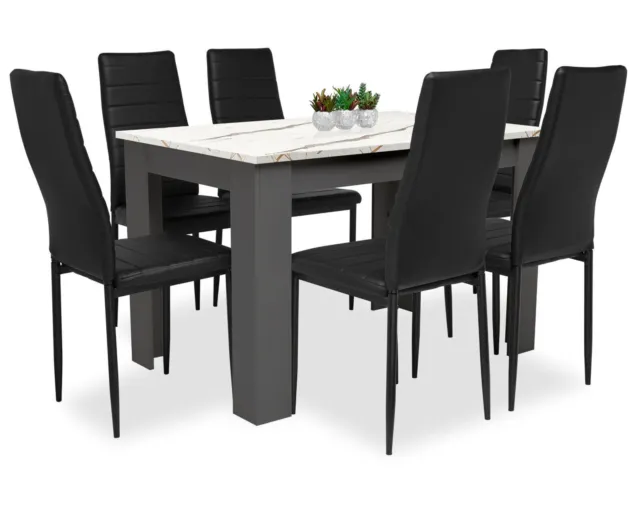 Dining Table and Chairs 4/6 Set Pu Leather Seat Dining Kitchen Room Furniture