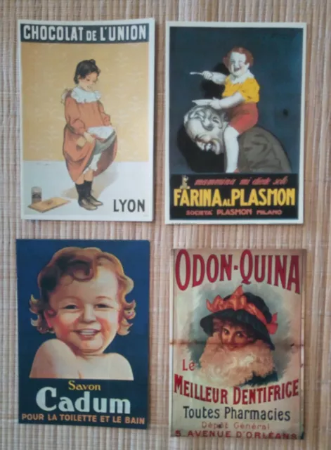 4 cartes postales reproduction affiches anciennes publicitaires cadum odon quina
