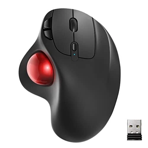 Wireless Trackball Mouse, Rechargeable Ergonomic Mouse, Easy Thumb Control, Prec