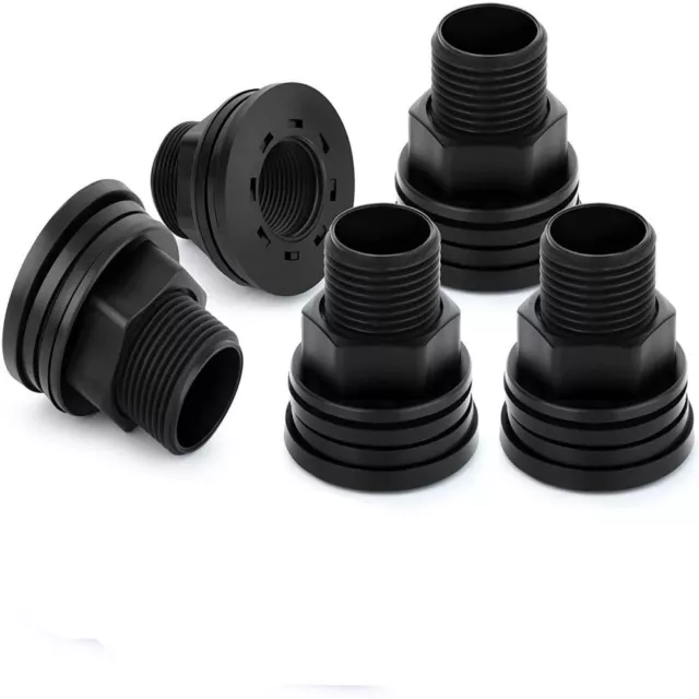 4 Pack Black Water Tank Connector Double Threaded Bulkhead for Rain Barrels