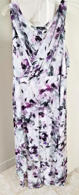 Vera Wang Floral Dress XXL Gathered Chest High Low Midi Dress Business Casual