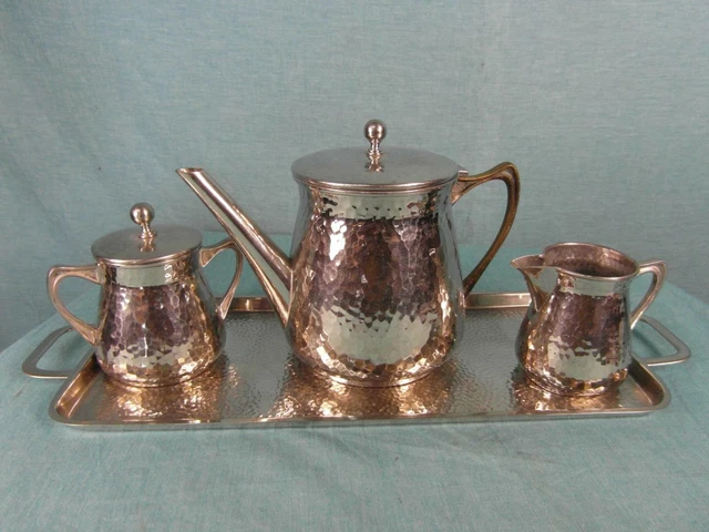 Teeset Kaffeeset Versilbert Kanne Mich Zucker Tablett Antik Jugendstil Rar o12c4