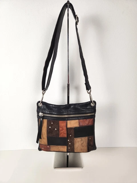 Fossil Leather Suede Patchwork Crossbody Purse