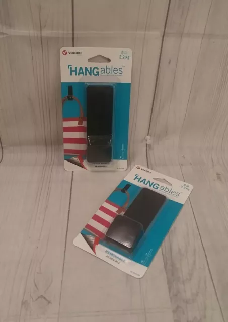 Velcro HANGable VEL-30141 USA Black Plastic Removable Large 5 lb. Wall Hook 2pk