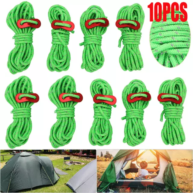 NEW X10 Green Guy Line Ropes 4 M Tent Camping Gazebo bright rope Paracord Safe