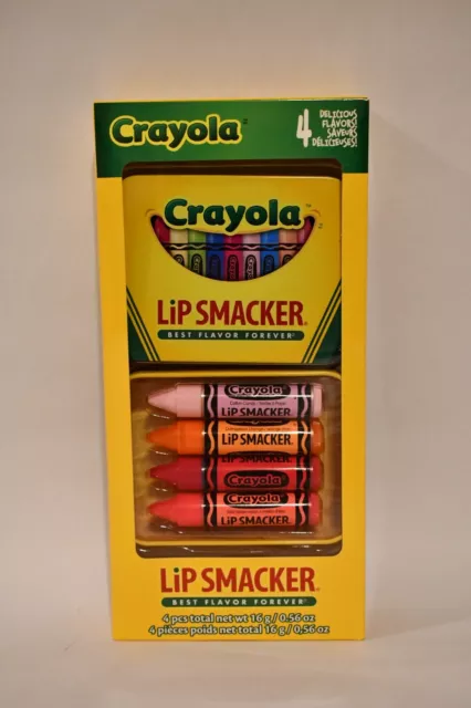NIP Lip Balm Lip Smacker Crayola Crayon Gift Set 4 Flavors + Metal Tin