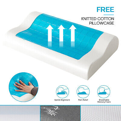 Memory Foam Pillow Cooling Gel Orthopedic Soft Contour Neck Pillow W/ Pillowcase
