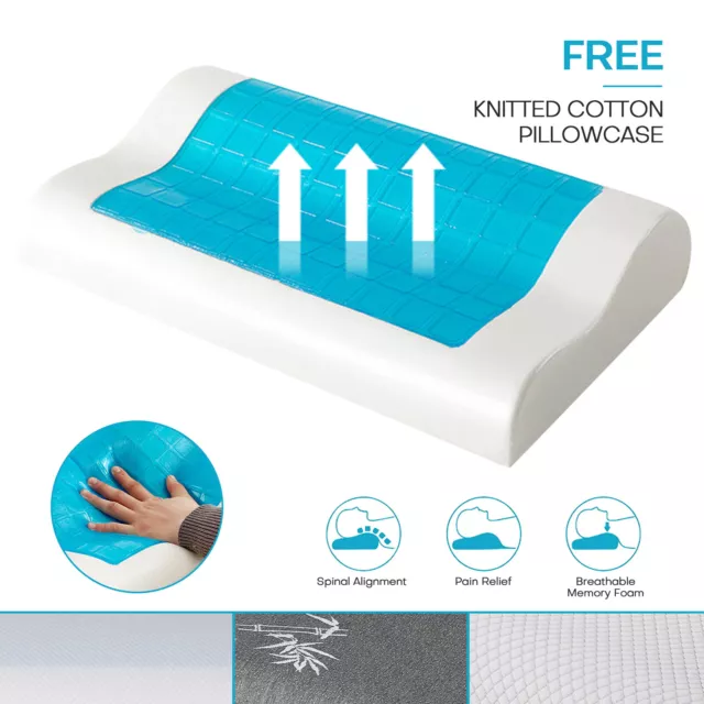 Memory Foam Pillow Cooling Gel Orthopedic Soft Contour Neck Pillow W/ Pillowcase