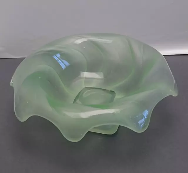 Vintage 1930s Bagley # 3061 Art Deco Frosted Green Glass Equinox Posy Bowl