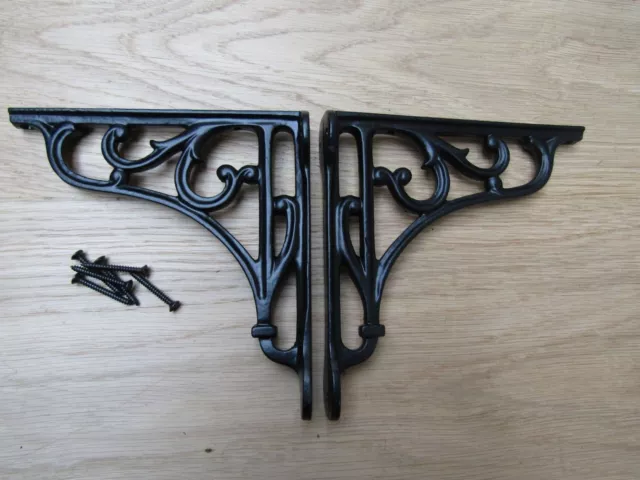 5" PAIR OF BLACK VICTORIAN SCROLL cast iron ornate shelf support wall brackets