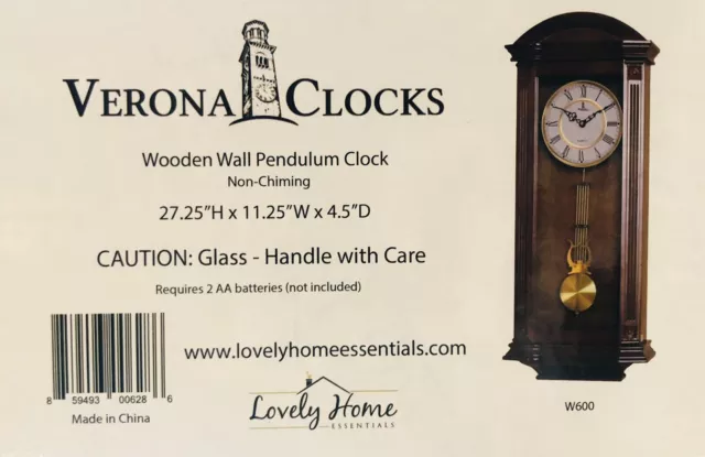 Classic Wood Wall Pendulum Clock - Elegant & Decorative - 23.5x9.75 inch -  Quiet 