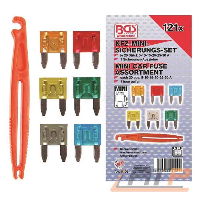 thumbnail image 2 of Set 10 Stück KFZ Auto Mini Steck Flach Sicherungen Feinsicherung 5-30A Mit Zange 2 of 14