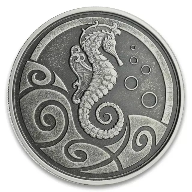 2019 1 oz Samoa Seahorse Antiqued Finish .999 Silver Coin BU #A459 3