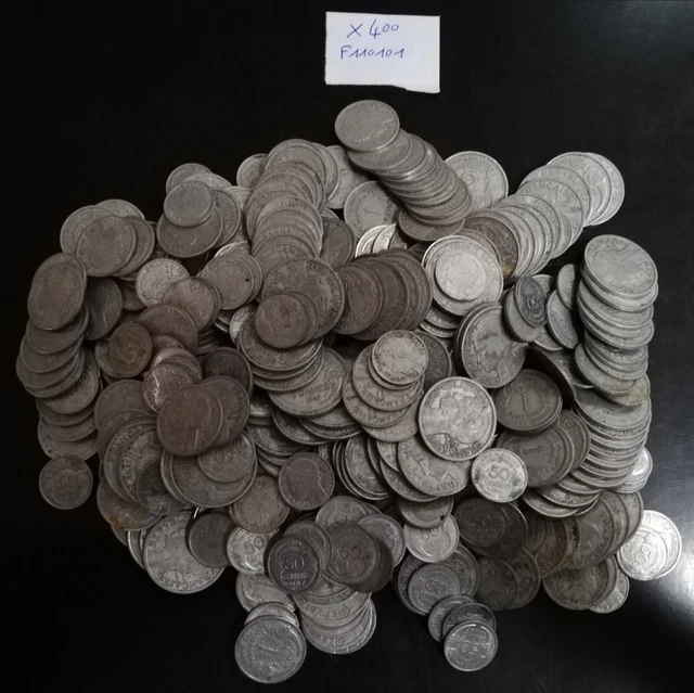 Lot monnaies françaises 400 pièces 50 Centimes, 1 Franc, 2 Francs Morlon Alu