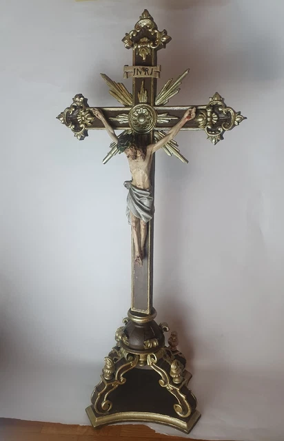 Altarkreuz Standkreuz Kreuz Kruzifix Jesus Holz handgeschnitzt Höhe 68 cm