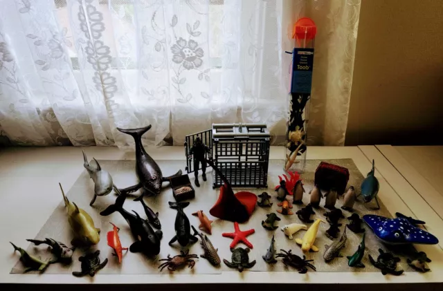 Sea Life Marine Ocean Animals Whales, Sharks, Cage, Diver, Plastic  Figures