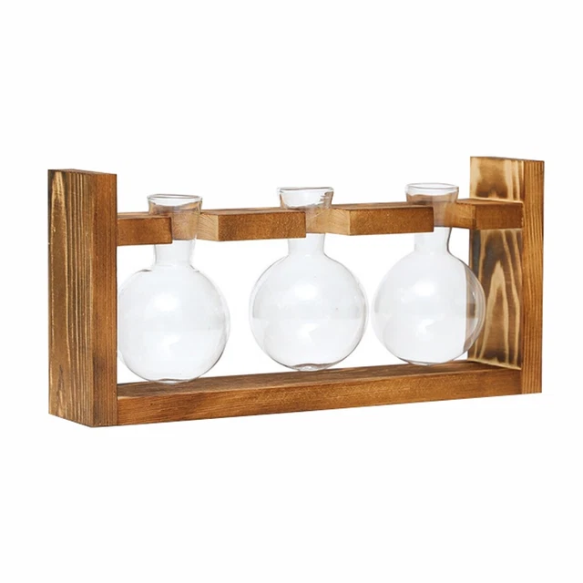 Hydroponic 3 Glass Bulb Vase Propagation Station Indoor Plant with Wooden Stand