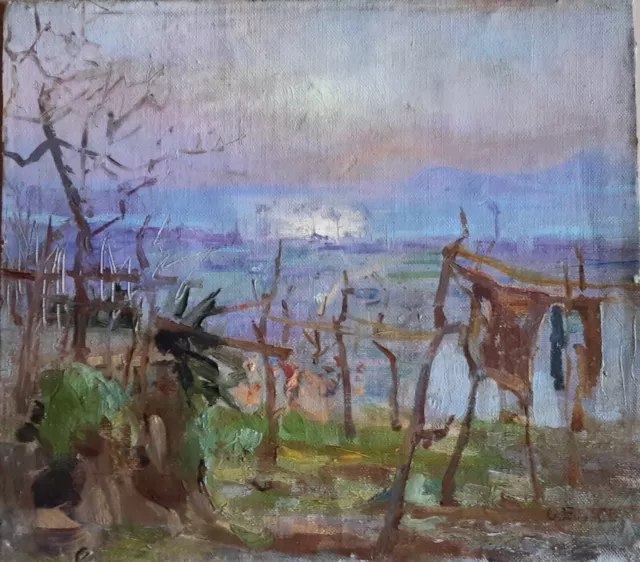 Salerno quadro dipinto olio su tela paesaggio firmato G. Esposito scuola napolet